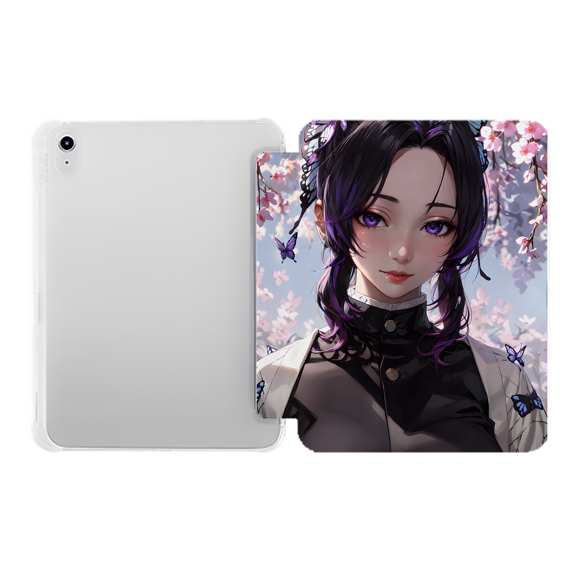 （画像用） 鬼滅の刃（きめつのやいば）蟲柱-胡蝶 しのぶ／こちょう しのぶ Kochou Shinobu IPad ケース ペン収納付き 三つ折りスタンド PUレザー×シリコン 対応機種9.5/10.5/10.9インチ